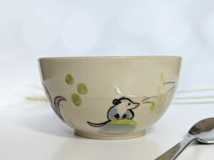 opossum family bowl handmade cute