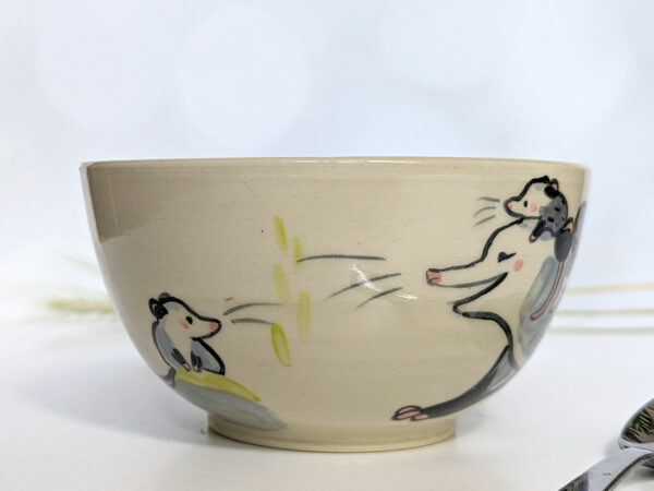 opossum family bowl handmade cute