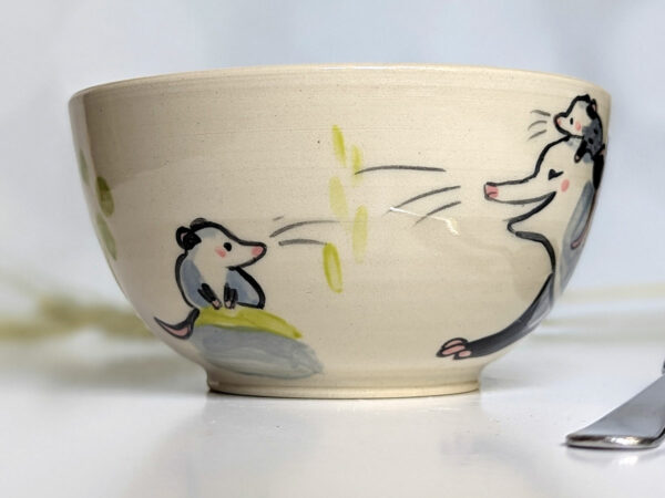 opossum family bowl handmade cute
