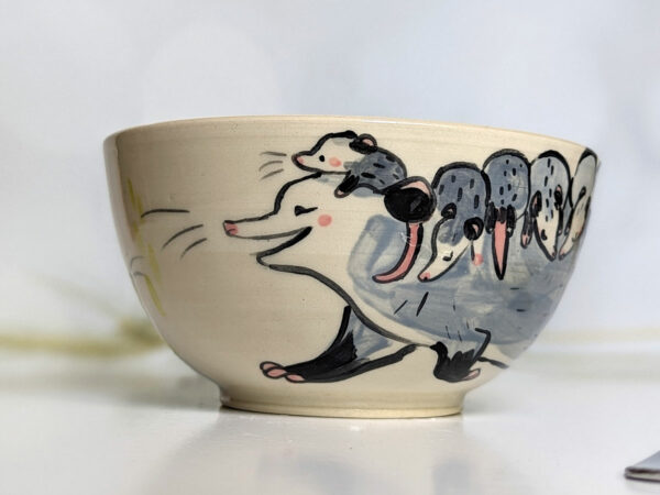 opossum family bowl handmade cute