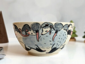 opossum family bowl handmade cute