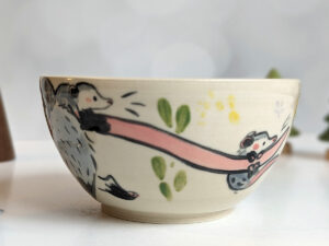 opossum family bowl handmade cute