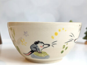 opossum family bowl handmade cute