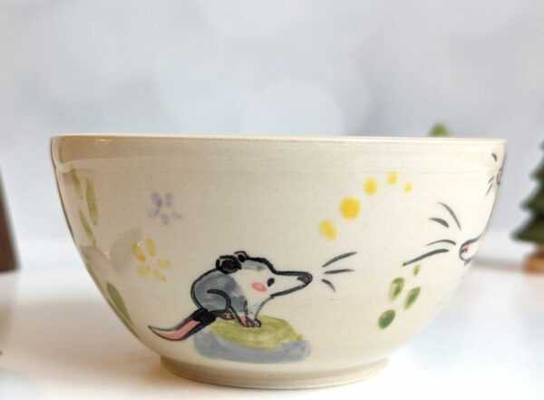 opossum family bowl handmade cute