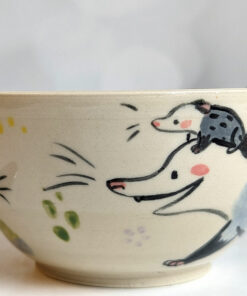 opossum family bowl handmade cute
