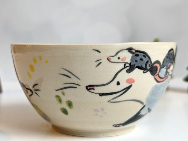 opossum family bowl handmade cute