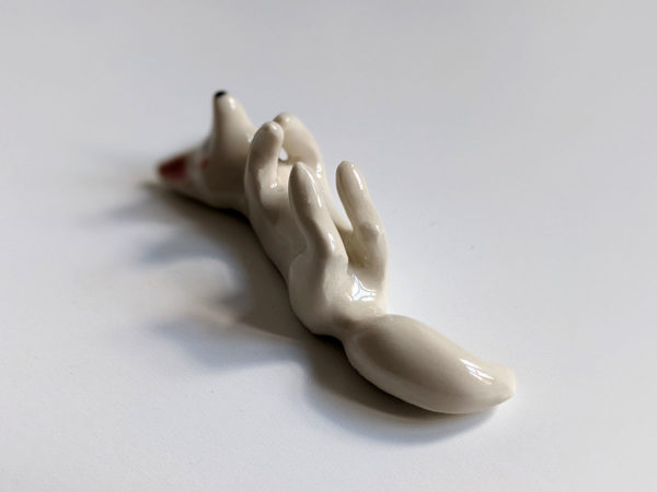 handmade porcelain figurine arctic fox chopstick holder