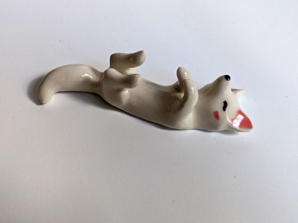 handmade porcelain figurine arctic fox chopstick holder