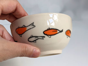 handmade koi porcelain bowl