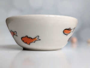 handmade koi porcelain bowl