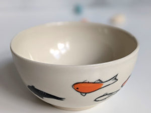 handmade koi porcelain bowl