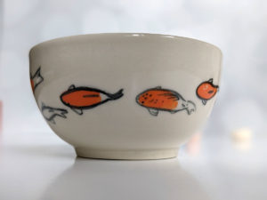 handmade koi porcelain bowl