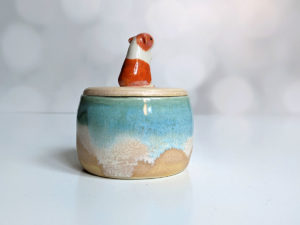 porcelain lidded vessel guinea pig beach handmade