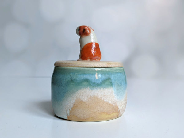 porcelain lidded vessel guinea pig beach handmade