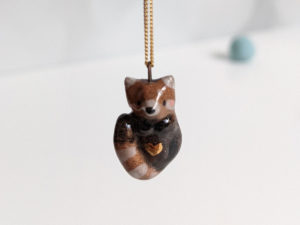 porcelain pendant red panda handmade