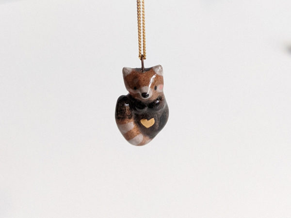 porcelain pendant red panda handmade