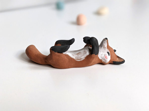 red fox brush holder red clay figurine