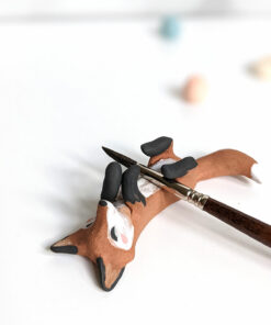 red fox brush holder red clay figurine