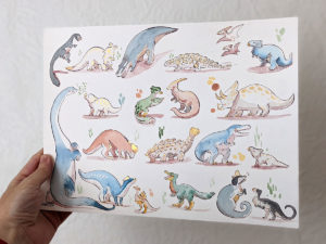 Cute Dinosaurs Watercolor Original Painting