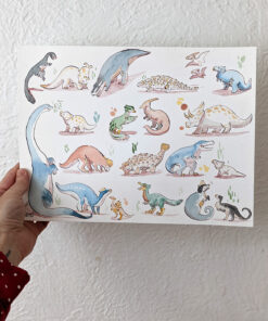 Cute Dinosaurs Watercolor Original Painting