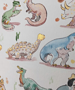 Cute Dinosaurs Watercolor Original Painting
