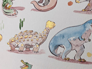 Cute Dinosaurs Watercolor Original Painting