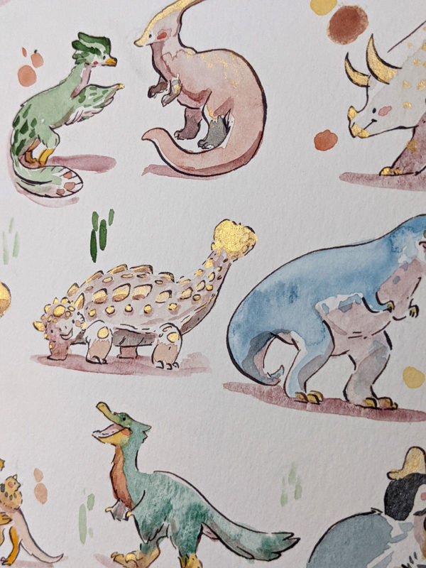 Cute Dinosaurs Watercolor Original Painting