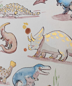 Cute Dinosaurs Watercolor Original Painting