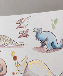 Cute Dinosaurs Watercolor Original Painting