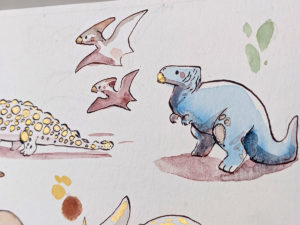 Cute Dinosaurs Watercolor Original Painting