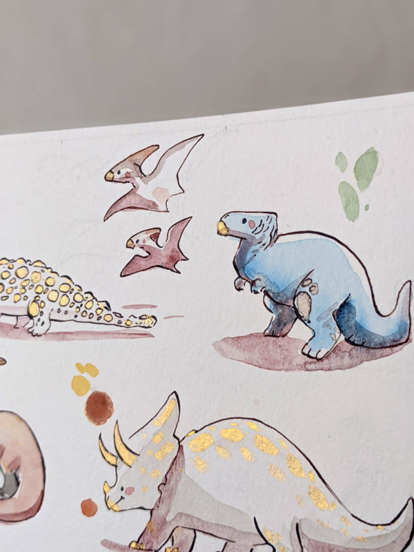 Cute Dinosaurs Watercolor Original Painting