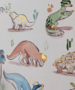 Cute Dinosaurs Watercolor Original Painting