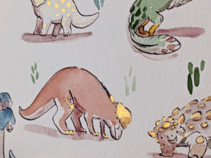 Cute Dinosaurs Watercolor Original Painting