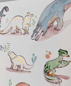 Cute Dinosaurs Watercolor Original Painting