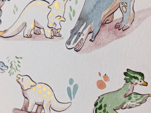 Cute Dinosaurs Watercolor Original Painting