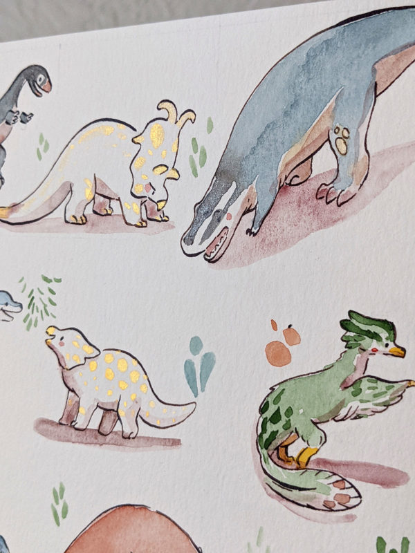 Cute Dinosaurs Watercolor Original Painting