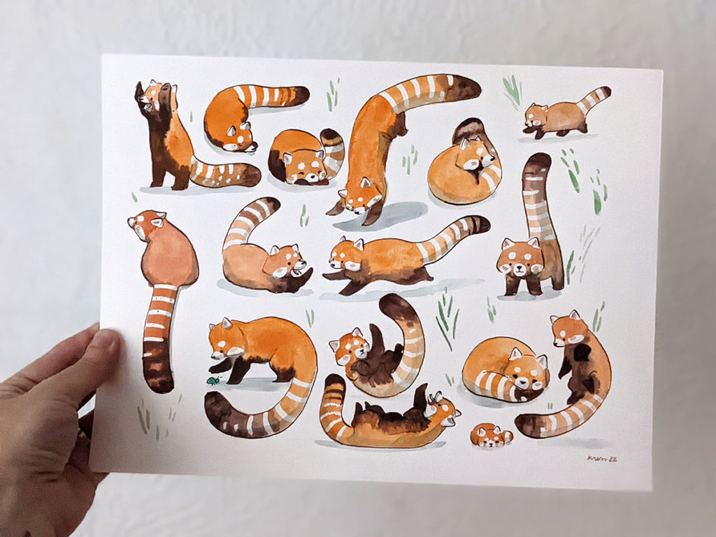 red panda pattern original watercolor