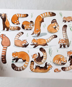 red panda pattern original watercolor
