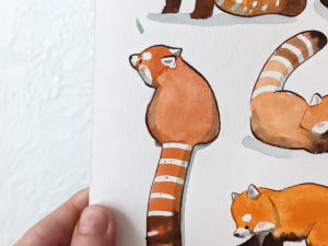 red panda pattern original watercolor