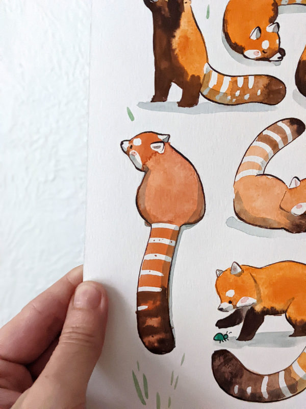 red panda pattern original watercolor