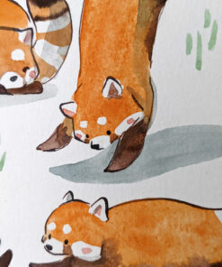 red panda pattern original watercolor