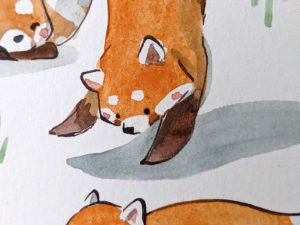 red panda pattern original watercolor