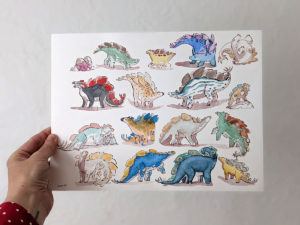 original watercolor cute stegosaurus