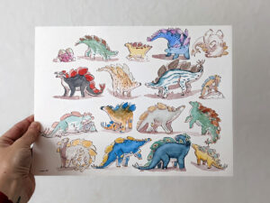 original watercolor cute stegosaurus
