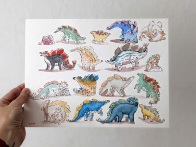 original watercolor cute stegosaurus