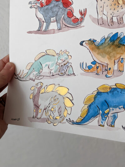 original watercolor cute stegosaurus