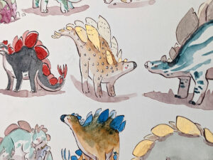 original watercolor cute stegosaurus