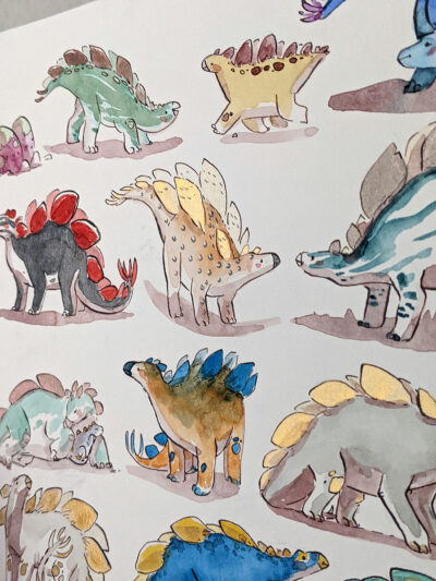 original watercolor cute stegosaurus