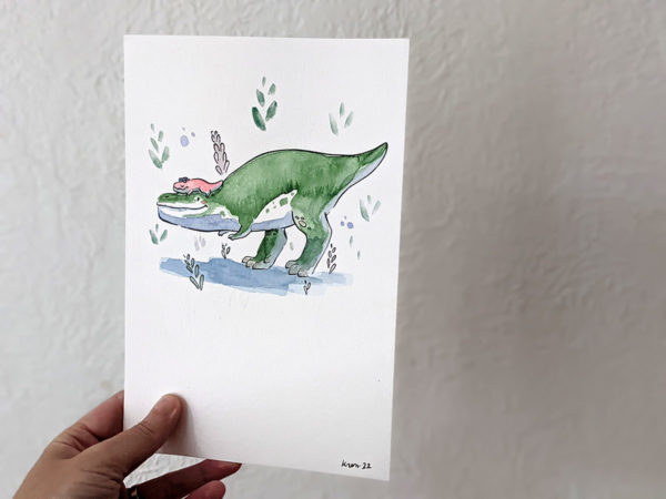 original t-rex mama watercolor