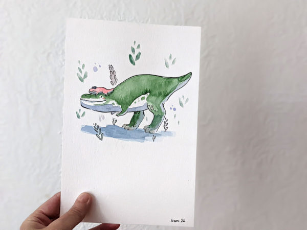 original t-rex mama watercolor
